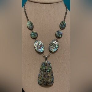 Lucas Lameth LUC necklace sterling silver 925 iridescent abalone pendant 18”